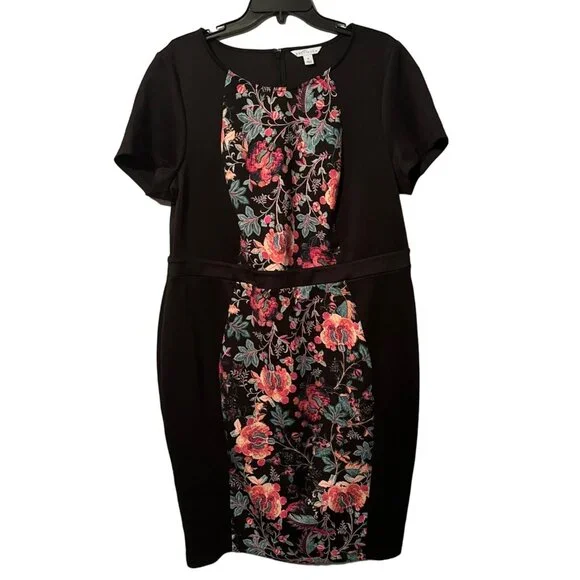 Boutique Black & Floral Knee-Length Dress  Size 1X Polyester/Spandex Blend - Picture 6 of 12